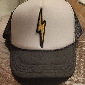 Madley Black and White Trucker Hat with Lightning Bolt